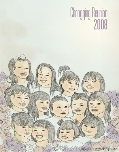 An illustration of 13 adopted Chinese children.